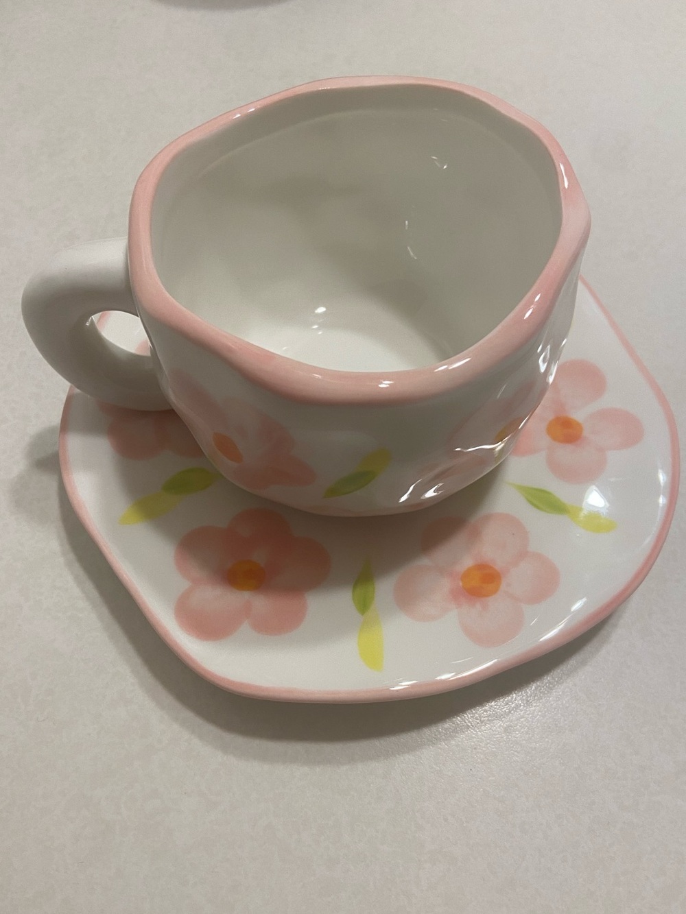 Clay flower mug and plate